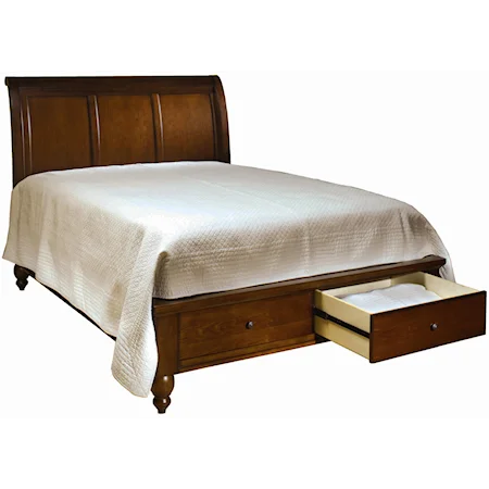 King-Size Bed with Sleigh Headboard & Drawer Storage Footboard